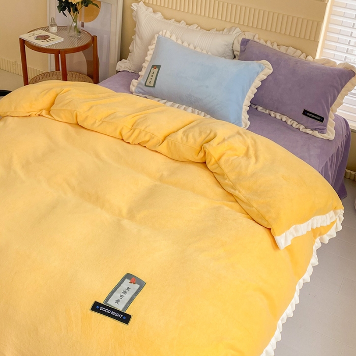 91家纺网 家纺一手货源 找家纺 安哆啦 2021新款牛奶绒230g糖果色单被套 糖果色-浅烙黄