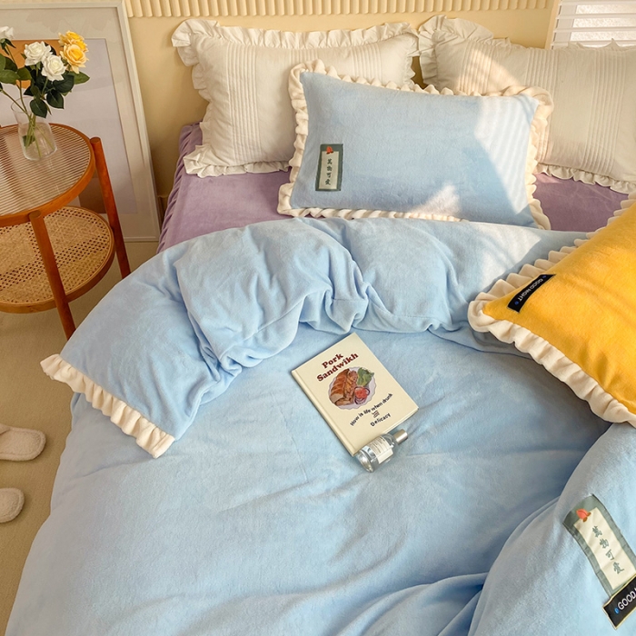 91家纺网 家纺一手货源 找家纺 安哆啦 2021新款牛奶绒230g糖果色单被套 糖果色-清水蓝