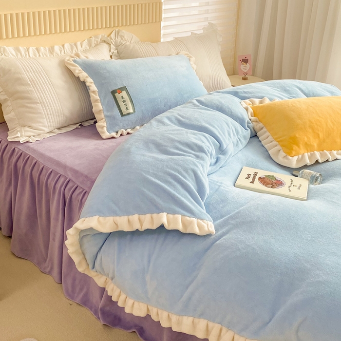 91家纺网 家纺一手货源 找家纺 安哆啦 2021新款牛奶绒230g糖果色单被套 糖果色-清水蓝