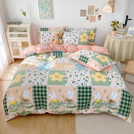 91家纺网 家纺一手货源 找家纺 田野 2021冬季新款加厚全棉磨毛四件套 花小兔