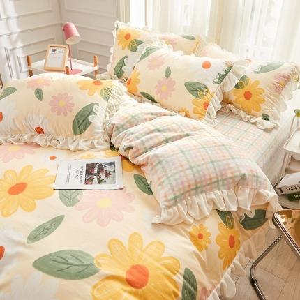 91家纺网 家纺一手货源 找家纺 宜凡家纺 2021新款棉加绒印花床裙四件套 莫奈