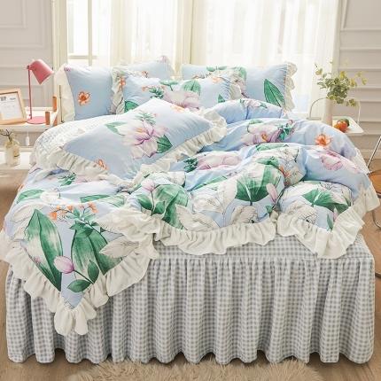 91家纺网 家纺一手货源 找家纺 宜凡家纺 2021新款棉加绒印花床裙四件套 恬淡花间