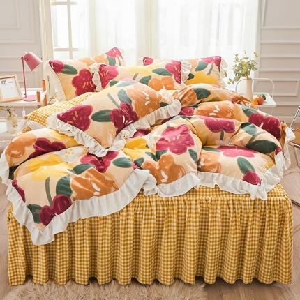 91家纺网 家纺一手货源 找家纺 （总）宜凡家纺 2021新款棉加绒印花床裙四件套