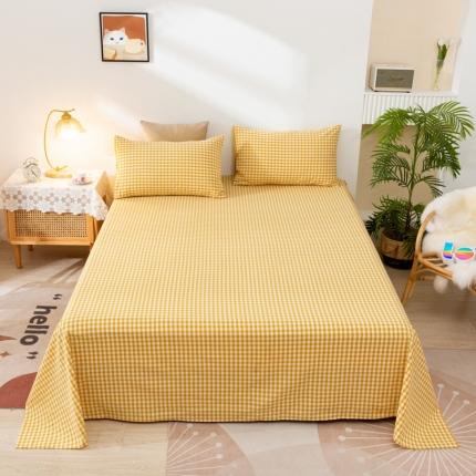 91家纺网 家纺一手货源 找家纺 ab家纺 2021新款全棉水洗棉单品床单 黄小格