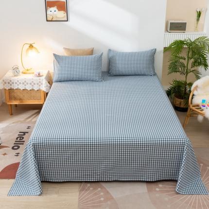 91家纺网 家纺一手货源 找家纺 ab家纺 2021新款全棉水洗棉单品床单 蓝小格