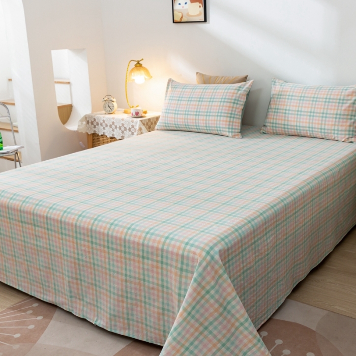 91家纺网 家纺一手货源 找家纺 ab家纺 2021新款全棉水洗棉单品床单 冰淇淋绿