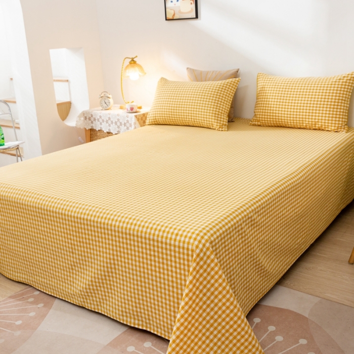 91家纺网 家纺一手货源 找家纺 ab家纺 2021新款全棉水洗棉单品床单 黄小格