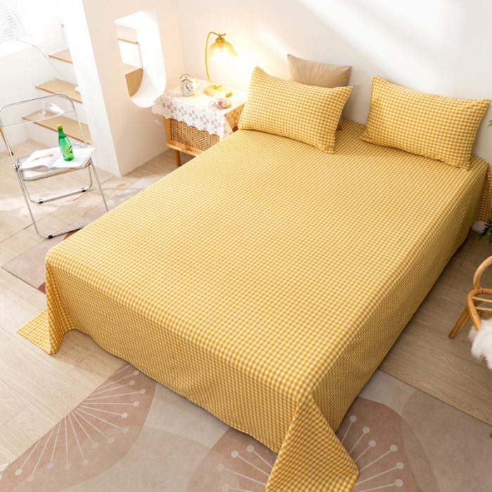 91家纺网 家纺一手货源 找家纺 ab家纺 2021新款全棉水洗棉单品床单 黄小格