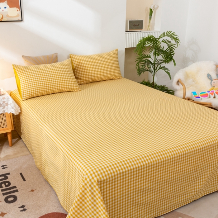 91家纺网 家纺一手货源 找家纺 ab家纺 2021新款全棉水洗棉单品床单 黄小格