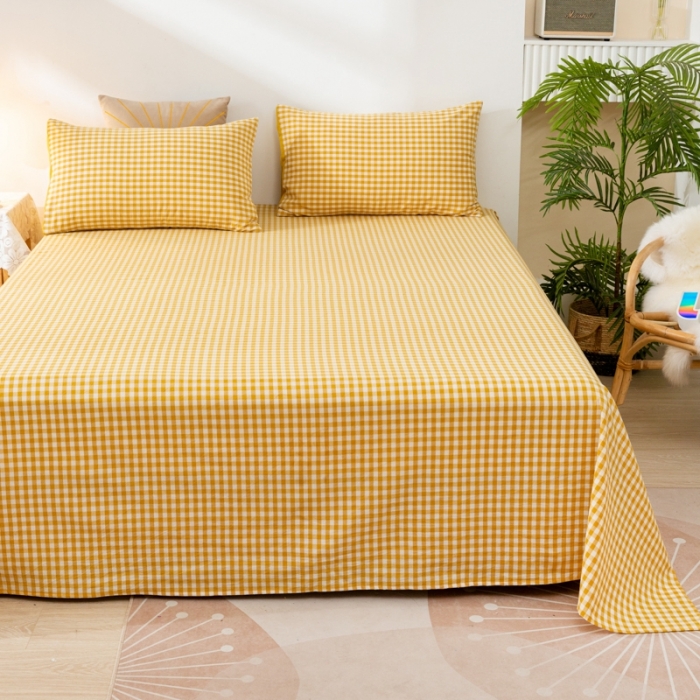 91家纺网 家纺一手货源 找家纺 ab家纺 2021新款全棉水洗棉单品床单 黄小格