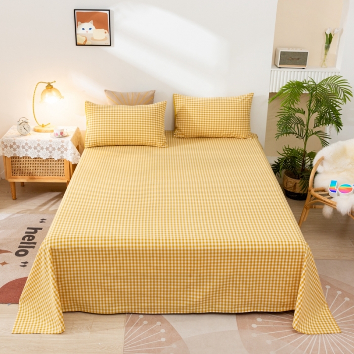 91家纺网 家纺一手货源 找家纺 ab家纺 2021新款全棉水洗棉单品床单 黄小格