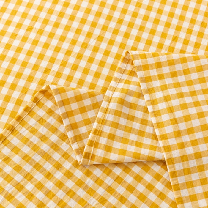 91家纺网 家纺一手货源 找家纺 ab家纺 2021新款全棉水洗棉单品床单 黄小格