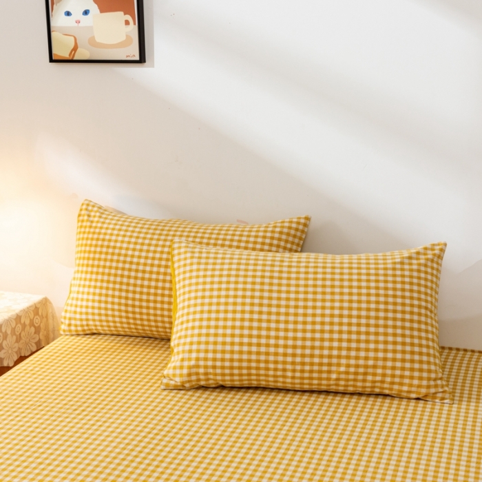 91家纺网 家纺一手货源 找家纺 ab家纺 2021新款全棉水洗棉单品床单 黄小格