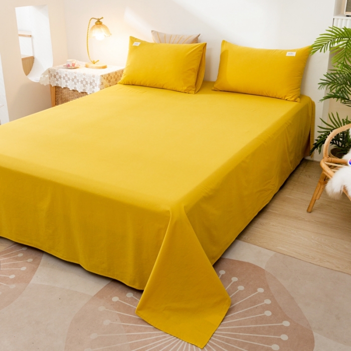 91家纺网 家纺一手货源 找家纺 ab家纺 2021新款全棉水洗棉单品床单 姜黄