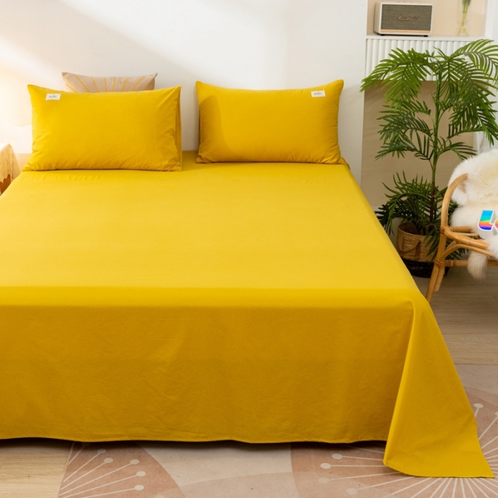 91家纺网 家纺一手货源 找家纺 ab家纺 2021新款全棉水洗棉单品床单 姜黄