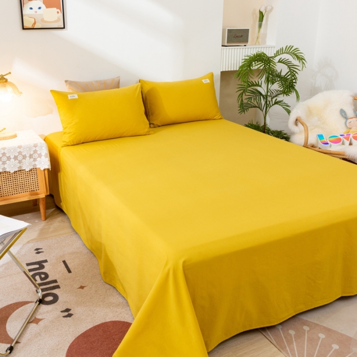 91家纺网 家纺一手货源 找家纺 ab家纺 2021新款全棉水洗棉单品床单 姜黄