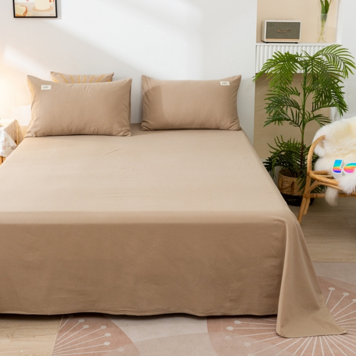 91家纺网 家纺一手货源 找家纺 ab家纺 2021新款全棉水洗棉单品床单 卡其