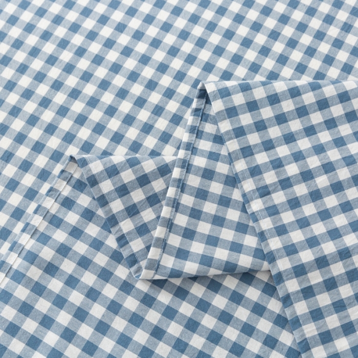 91家纺网 家纺一手货源 找家纺 ab家纺 2021新款全棉水洗棉单品床单 蓝小格