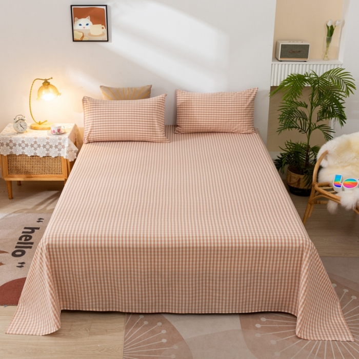 91家纺网 家纺一手货源 找家纺 ab家纺 2021新款全棉水洗棉单品床单 密粉格