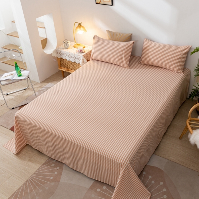 91家纺网 家纺一手货源 找家纺 ab家纺 2021新款全棉水洗棉单品床单 密粉格