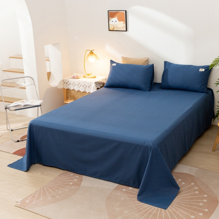 91家纺网 家纺一手货源 找家纺 ab家纺 2021新款全棉水洗棉单品床单 牛仔蓝