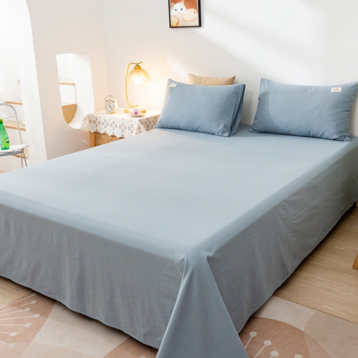 91家纺网 家纺一手货源 找家纺 ab家纺 2021新款全棉水洗棉单品床单 浅蓝