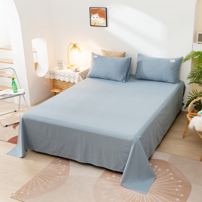 91家纺网 家纺一手货源 找家纺 ab家纺 2021新款全棉水洗棉单品床单 浅蓝