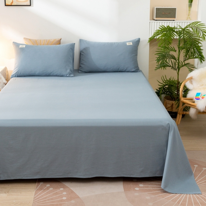 91家纺网 家纺一手货源 找家纺 ab家纺 2021新款全棉水洗棉单品床单 浅蓝