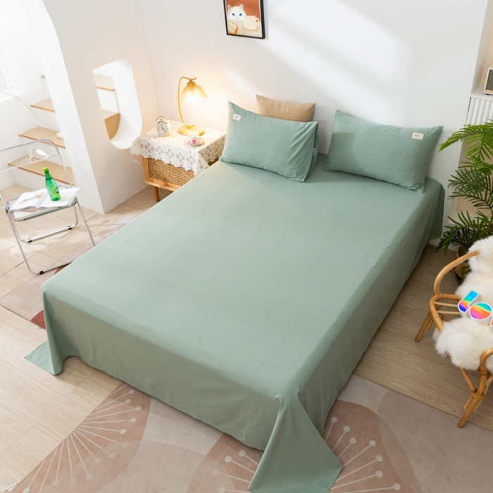 91家纺网 家纺一手货源 找家纺 ab家纺 2021新款全棉水洗棉单品床单 素绿