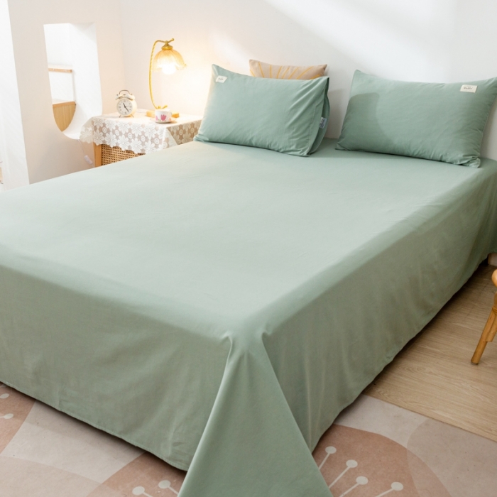 91家纺网 家纺一手货源 找家纺 ab家纺 2021新款全棉水洗棉单品床单 素绿