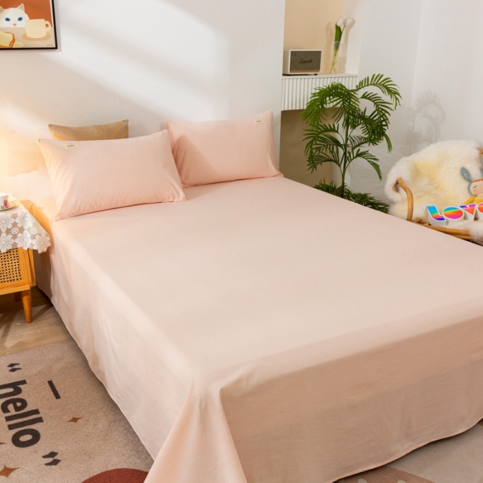 91家纺网 家纺一手货源 找家纺 ab家纺 2021新款全棉水洗棉单品床单 香芋粉