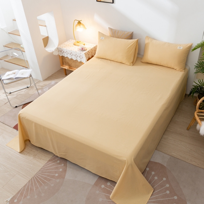 91家纺网 家纺一手货源 找家纺 ab家纺 2021新款全棉水洗棉单品床单 杏黄