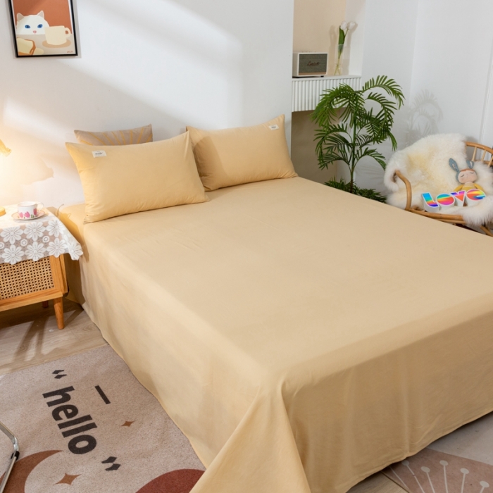 91家纺网 家纺一手货源 找家纺 ab家纺 2021新款全棉水洗棉单品床单 杏黄