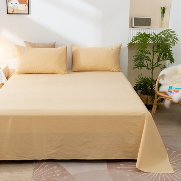 91家纺网 家纺一手货源 找家纺 ab家纺 2021新款全棉水洗棉单品床单 杏黄