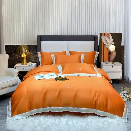 91家纺网 家纺一手货源 找家纺 娇逸 秋冬新品100支澳棉高精密刺绣边+H烫钻四件套 贝拉-爱玛橙