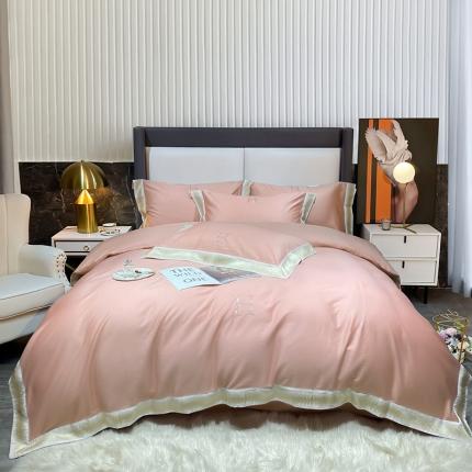 91家纺网 家纺一手货源 找家纺 娇逸秋冬新品100支澳棉高精密刺绣边+H烫钻四件套贝拉樱花粉