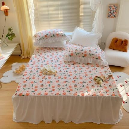 席之梦 2021ins牛奶般丝滑韩版牛奶绒床裙床盖三件套 枇杷