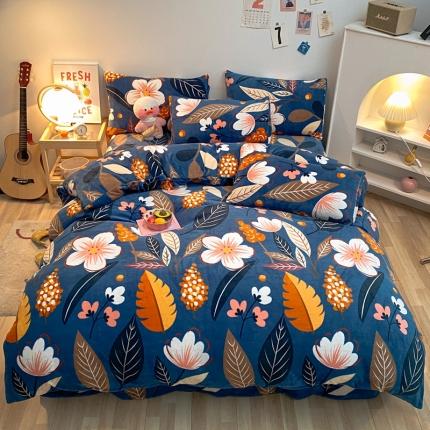 91家纺网 家纺一手货源 找家纺 金爱家 2021新款跑量款牛奶绒四件套 花花