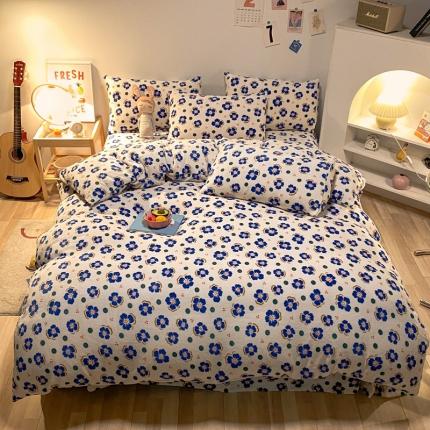 91家纺网 家纺一手货源 找家纺 金爱家 2021新款跑量款牛奶绒四件套 梅花-蓝