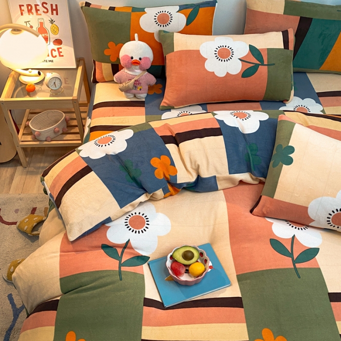 91家纺网 家纺一手货源 找家纺 金爱家 2021新款跑量款牛奶绒四件套 多彩向阳花