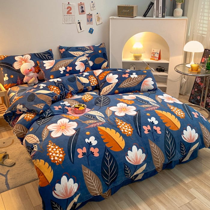 91家纺网 家纺一手货源 找家纺 金爱家 2021新款跑量款牛奶绒四件套 花花