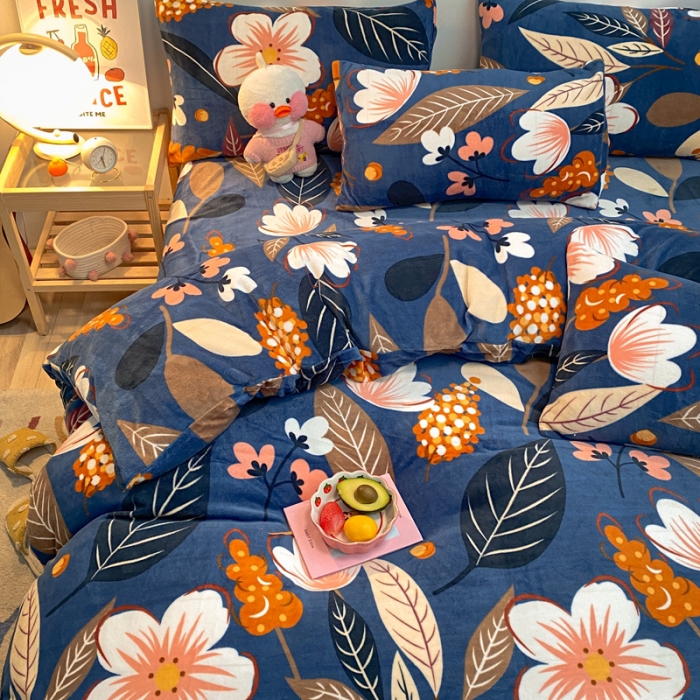 91家纺网 家纺一手货源 找家纺 金爱家 2021新款跑量款牛奶绒四件套 花花