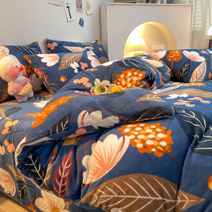 91家纺网 家纺一手货源 找家纺 金爱家 2021新款跑量款牛奶绒四件套 花花