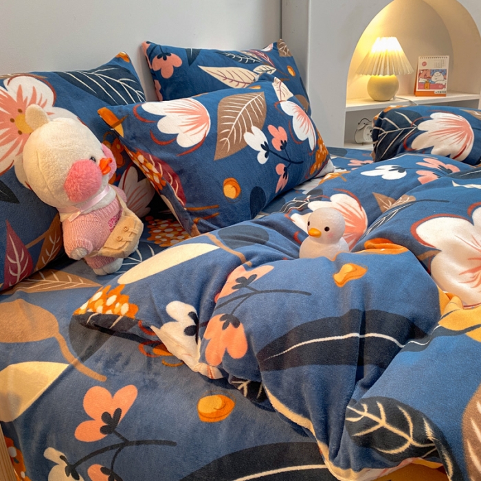 91家纺网 家纺一手货源 找家纺 金爱家 2021新款跑量款牛奶绒四件套 花花