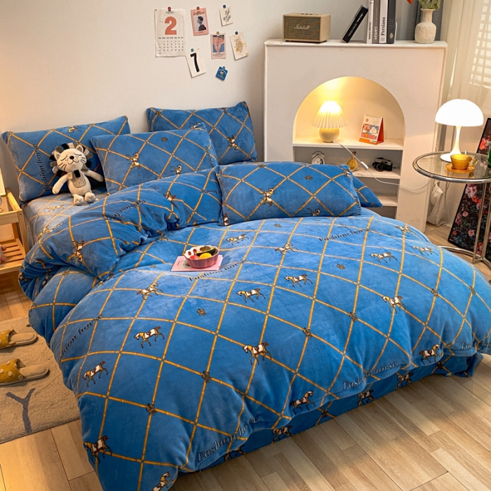 91家纺网 家纺一手货源 找家纺 金爱家 2021新款跑量款牛奶绒四件套 马到成功