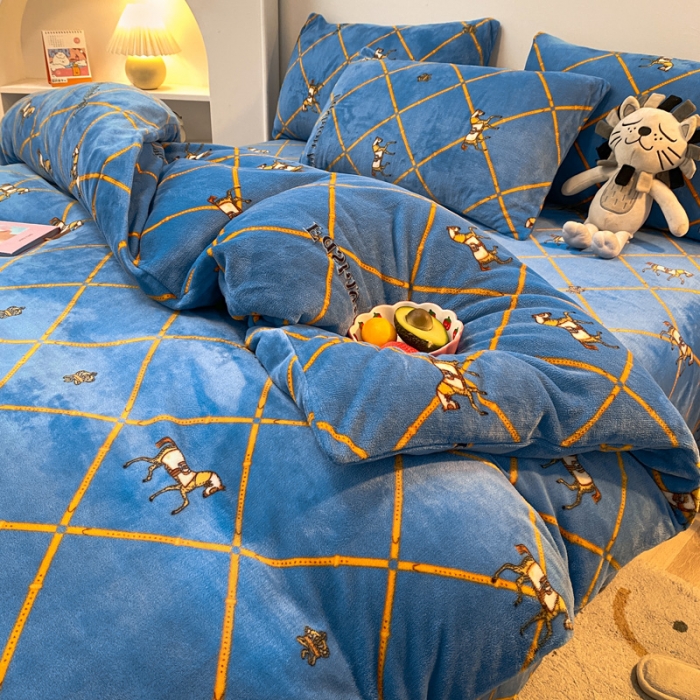 91家纺网 家纺一手货源 找家纺 金爱家 2021新款跑量款牛奶绒四件套 马到成功