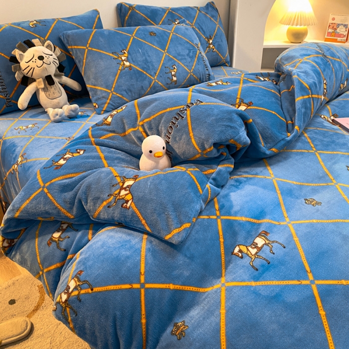 91家纺网 家纺一手货源 找家纺 金爱家 2021新款跑量款牛奶绒四件套 马到成功