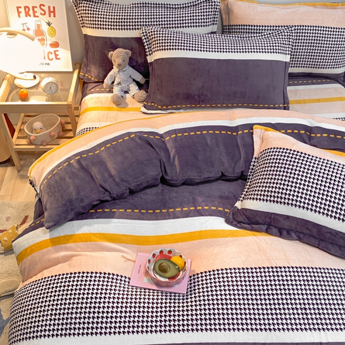 91家纺网 家纺一手货源 找家纺 金爱家 2021新款跑量款牛奶绒四件套 千鸟格