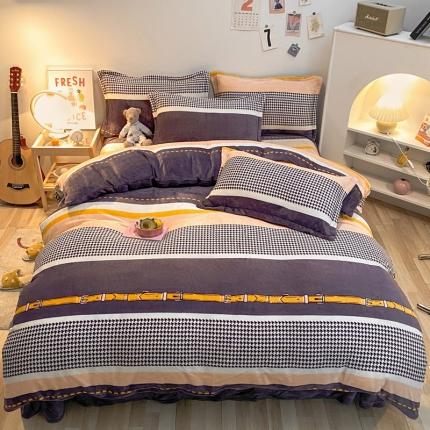 金爱家 2021新款跑量款牛奶绒四件套 千鸟格