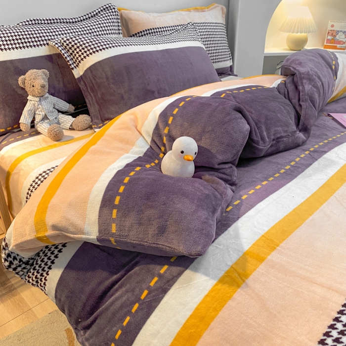 91家纺网 家纺一手货源 找家纺 金爱家 2021新款跑量款牛奶绒四件套 千鸟格